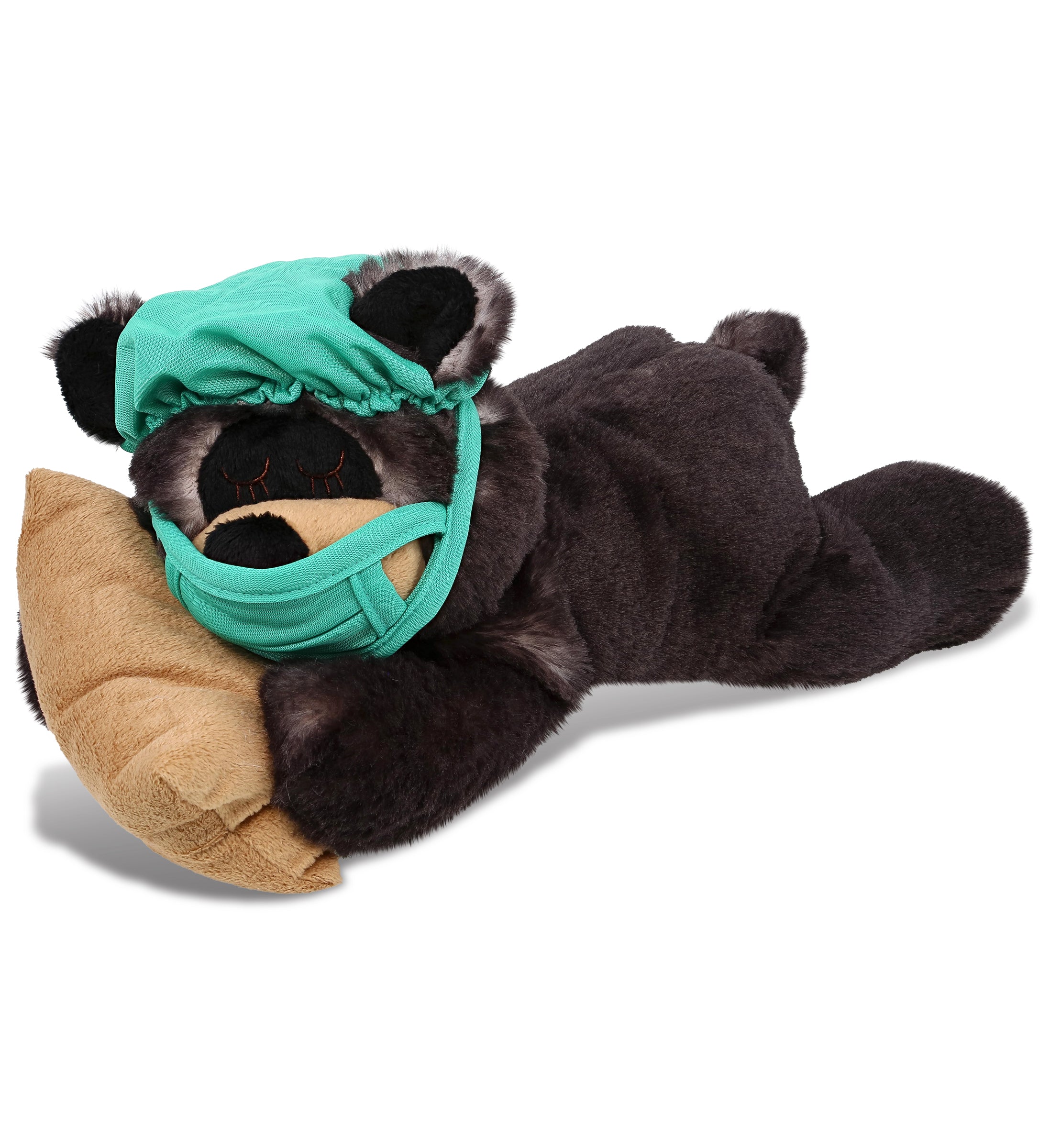 PLUSH DOCTOR - SUPER SOFT PLUSH - SLEEPING BLACK BEAR WITH PILLOW