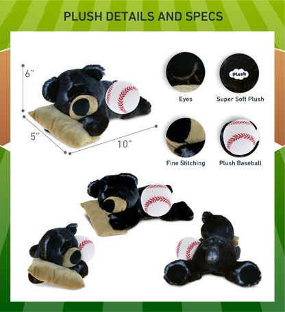 SUPER SOFT PLUSH - SLEEPING BLACK BEAR WITH PILLOW WITH BASEBALL PLUSH