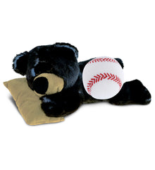SUPER SOFT PLUSH - SLEEPING BLACK BEAR WITH PILLOW WITH BASEBALL PLUSH