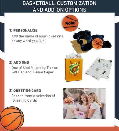 SUPER SOFT PLUSH - SLEEPING BLACK BEAR WITH PILLOW WITH BASKETBALL PLUSH