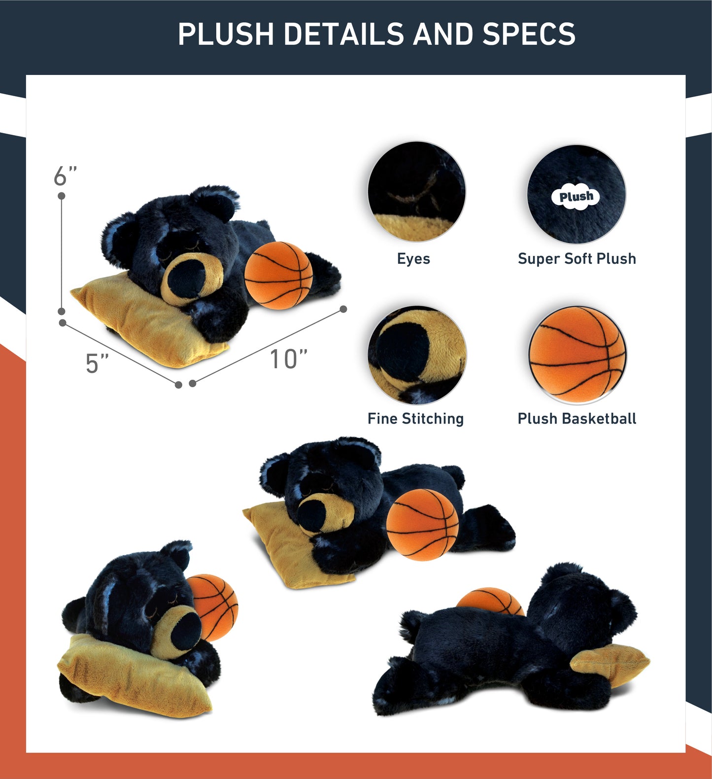 SUPER SOFT PLUSH - SLEEPING BLACK BEAR WITH PILLOW WITH BASKETBALL PLUSH
