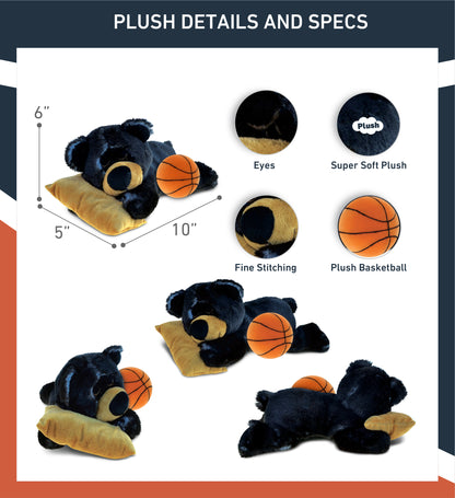 SUPER SOFT PLUSH - SLEEPING BLACK BEAR WITH PILLOW WITH BASKETBALL PLUSH
