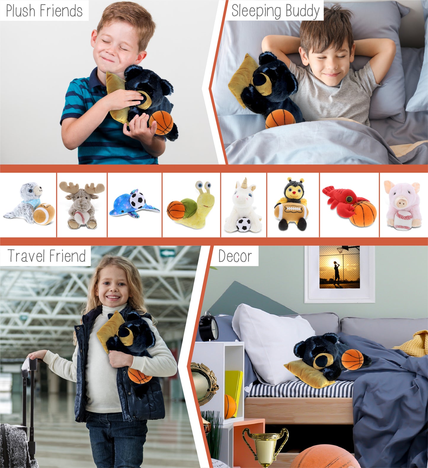 SUPER SOFT PLUSH - SLEEPING BLACK BEAR WITH PILLOW WITH BASKETBALL PLUSH