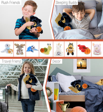 SUPER SOFT PLUSH - SLEEPING BLACK BEAR WITH PILLOW WITH BASKETBALL PLUSH
