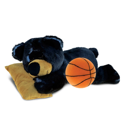 SUPER SOFT PLUSH - SLEEPING BLACK BEAR WITH PILLOW WITH BASKETBALL PLUSH
