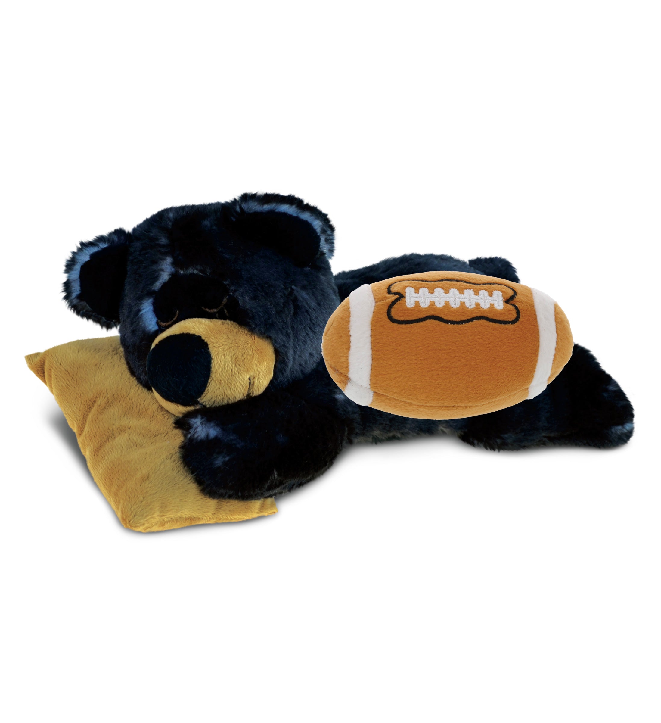 SUPER SOFT PLUSH - SLEEPING BLACK BEAR WITH PILLOW WITH FOOTBALL PLUSH