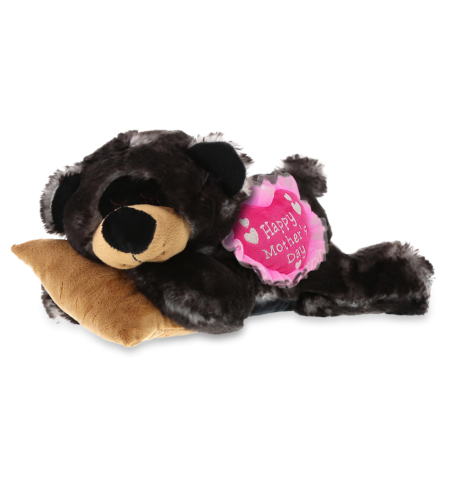 PLUSH MOTHERS DAY HEART - SUPER SOFT PLUSH - SLEEPING BLACK BEAR WITH PILLOW