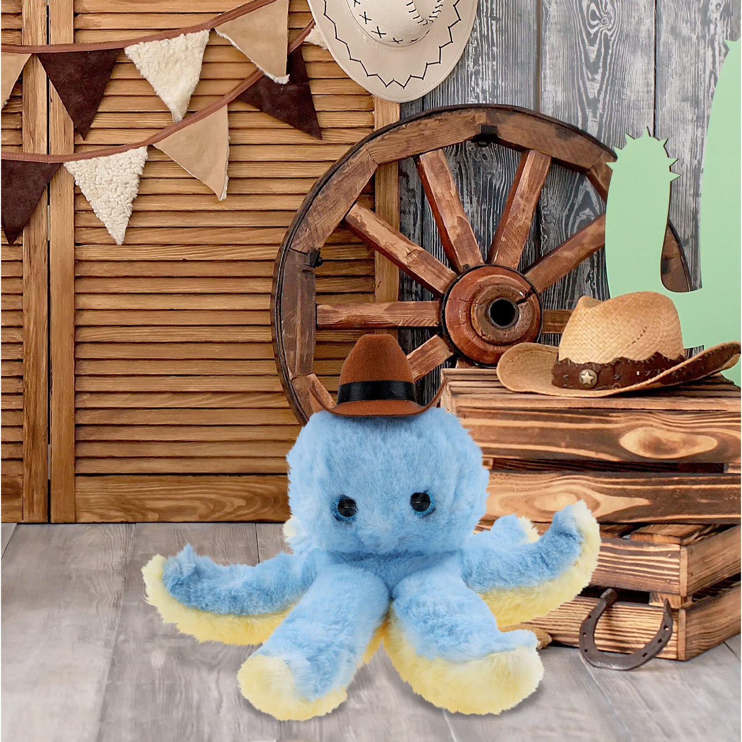 SUPER SOFT PLUSH - BLUE OCTOPUS With COWBOY Dress Up