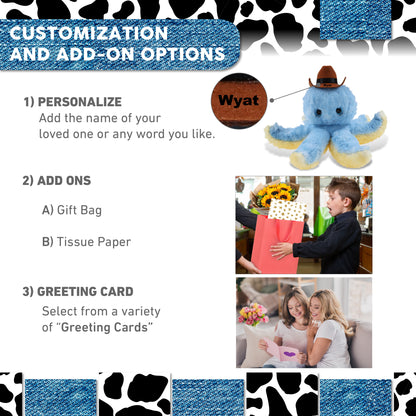 SUPER SOFT PLUSH - BLUE OCTOPUS With COWBOY Dress Up