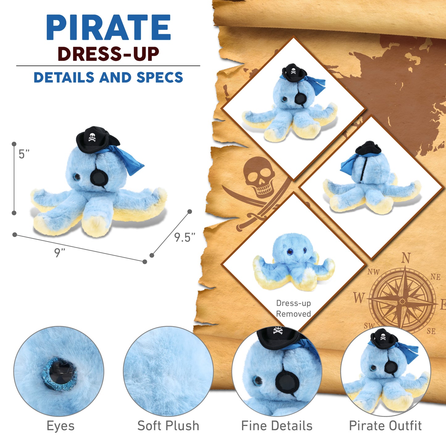 SUPER SOFT PLUSH - BLUE OCTOPUS PIRATE DRESS UP