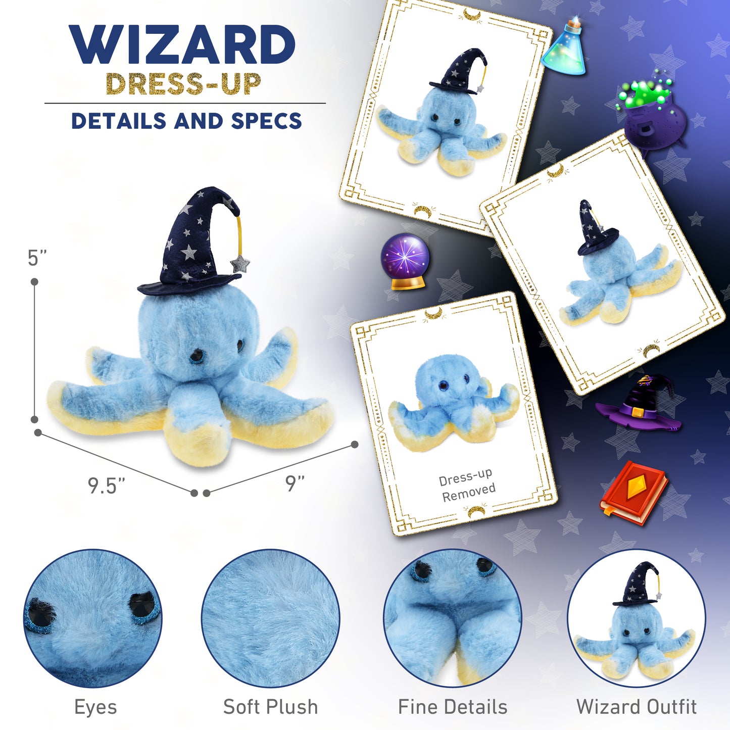 SUPER SOFT PLUSH - BLUE OCTOPUS WIZARD