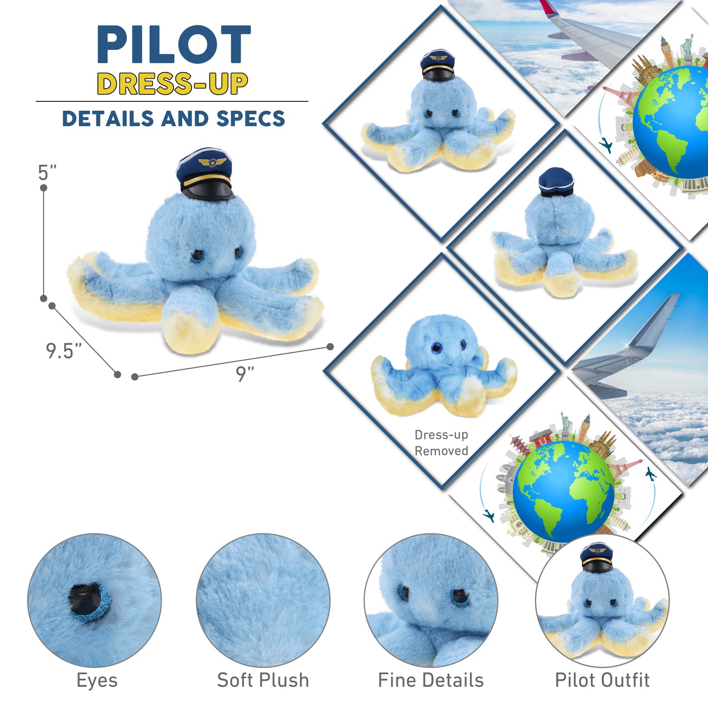 SUPER SOFT PLUSH - BLUE OCTOPUS PILOT DRESS UP