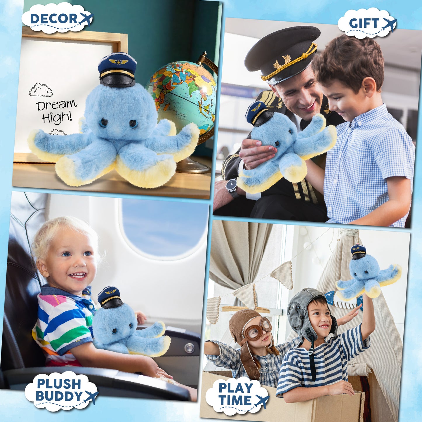 SUPER SOFT PLUSH - BLUE OCTOPUS PILOT DRESS UP