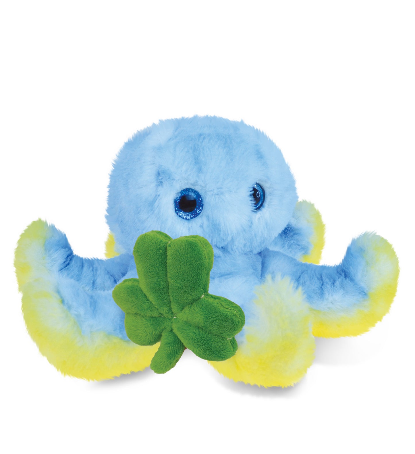DolliBu Cute Blue Octopus Stuffed Animal with Green Plush Shamrock - 9.5 Inches