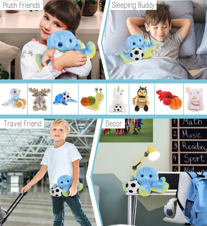 SUPER SOFT PLUSH - BLUE OCTOPUS WITH SOCCER PLUSH