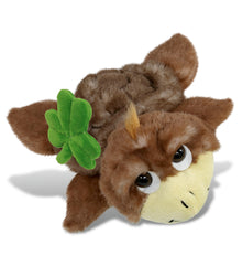 DolliBu Brown Sea Turtle Stuffed Animal with Green Plush Shamrock - 7 Inches