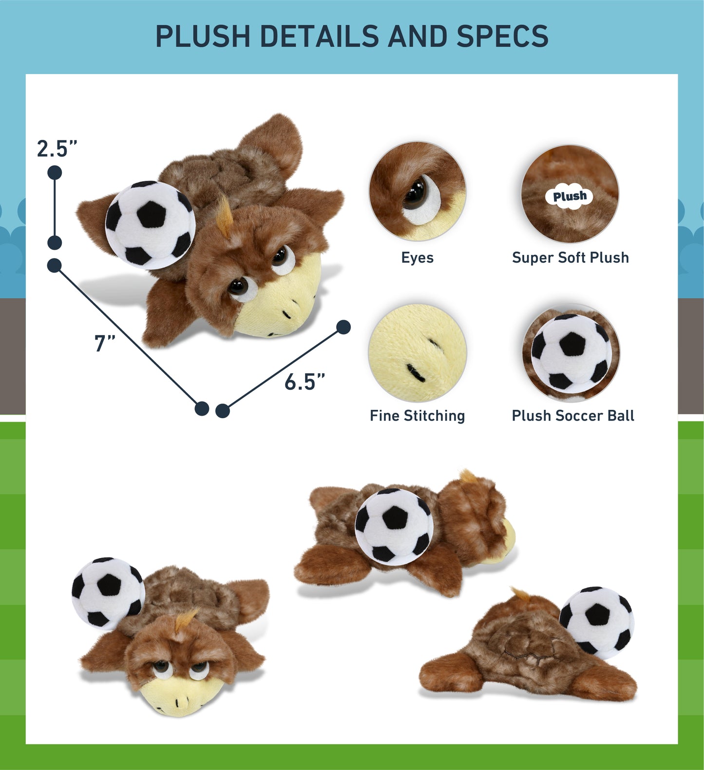 SUPER SOFT PLUSH - BROWN SEA TURTLE SMALL WITH SOCCER PLUSH