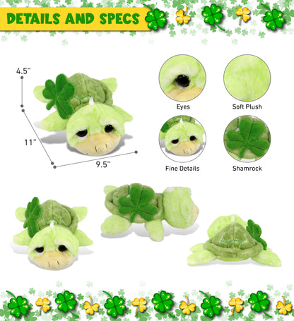 DolliBu Green Sea Turtle Stuffed Animal with Green Plush Shamrock - 11 Inches