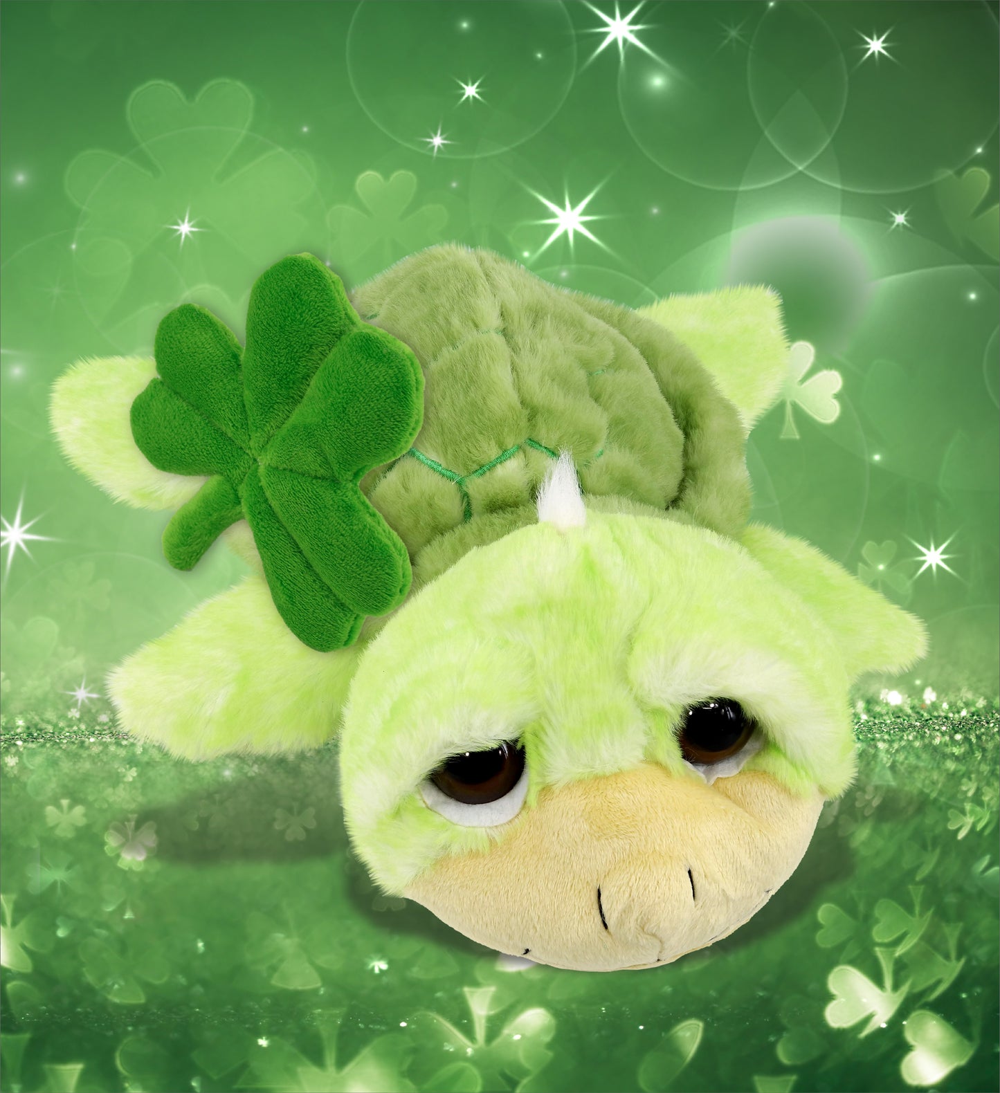 DolliBu Green Sea Turtle Stuffed Animal with Green Plush Shamrock - 11 Inches