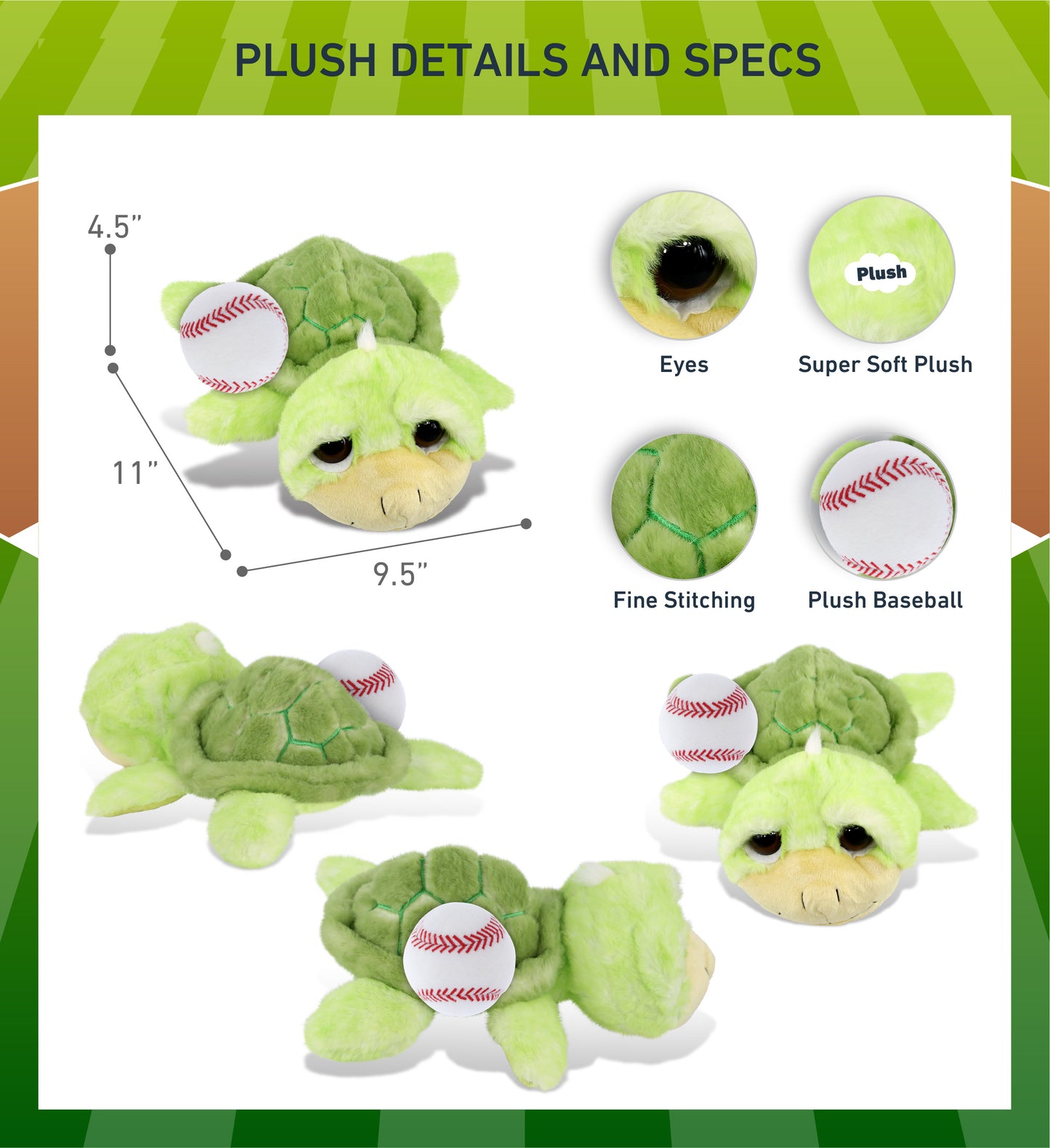 SUPER SOFT PLUSH - GREEN SEA TURTLE LARGE WITH BASEBALL PLUSH