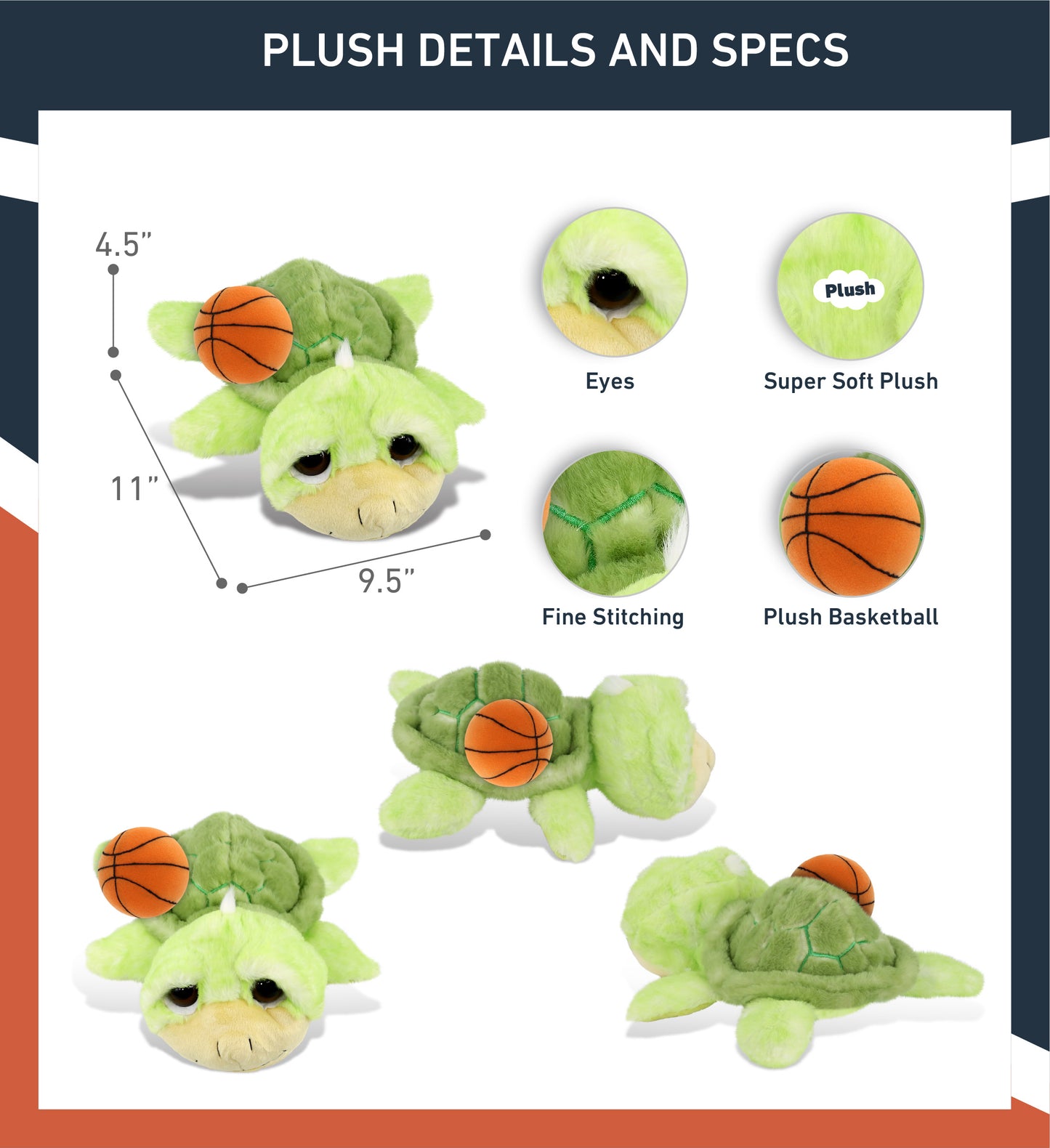 SUPER SOFT PLUSH - GREEN SEA TURTLE LARGE WITH BASKETBALL PLUSH