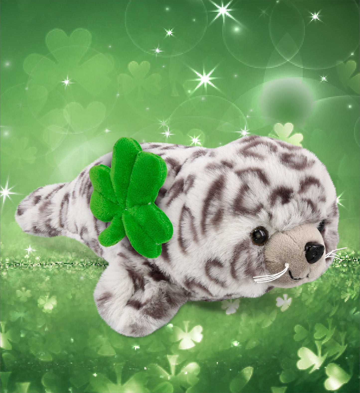 DolliBu Super Soft Seal Stuffed Animal with Green Plush Shamrock - 10 Inches