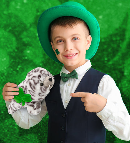 DolliBu Super Soft Seal Stuffed Animal with Green Plush Shamrock - 10 Inches
