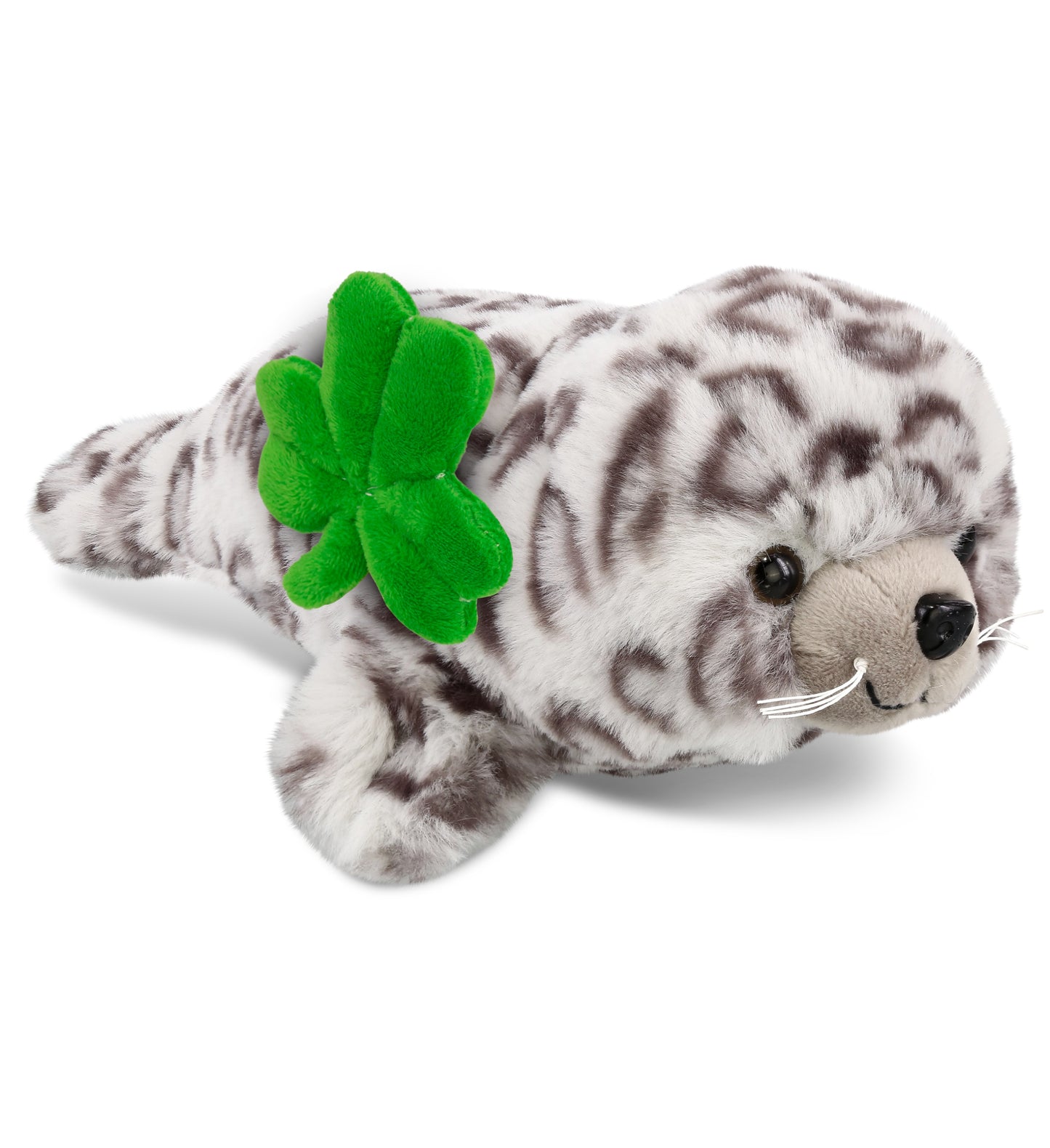 DolliBu Super Soft Seal Stuffed Animal with Green Plush Shamrock - 10 Inches