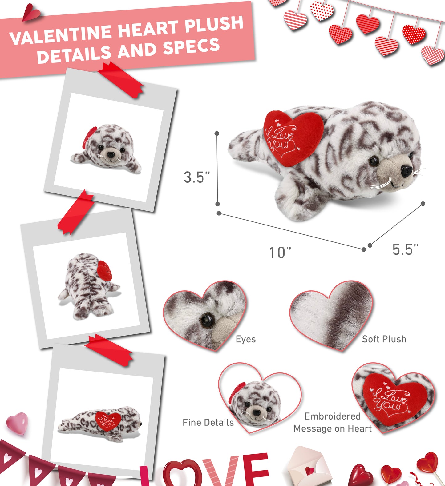 PLUSH I LOVE YOU RED HEART - SUPER-SOFT PLUSH - SEAL 10"