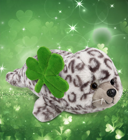 DolliBu Cute Soft Seal Stuffed Animal with Green Plush Shamrock - 12 Inches