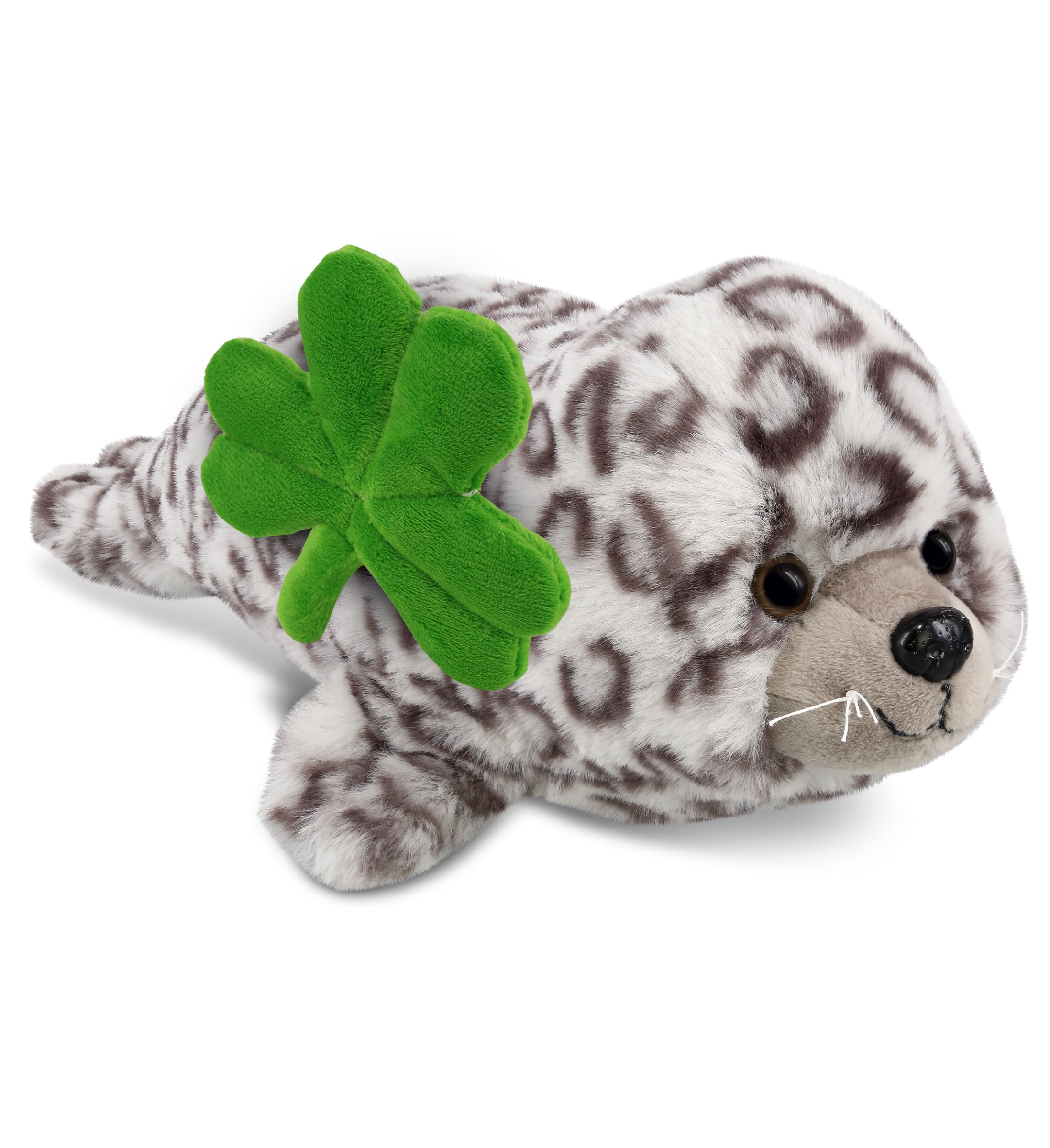 DolliBu Cute Soft Seal Stuffed Animal with Green Plush Shamrock - 12 Inches