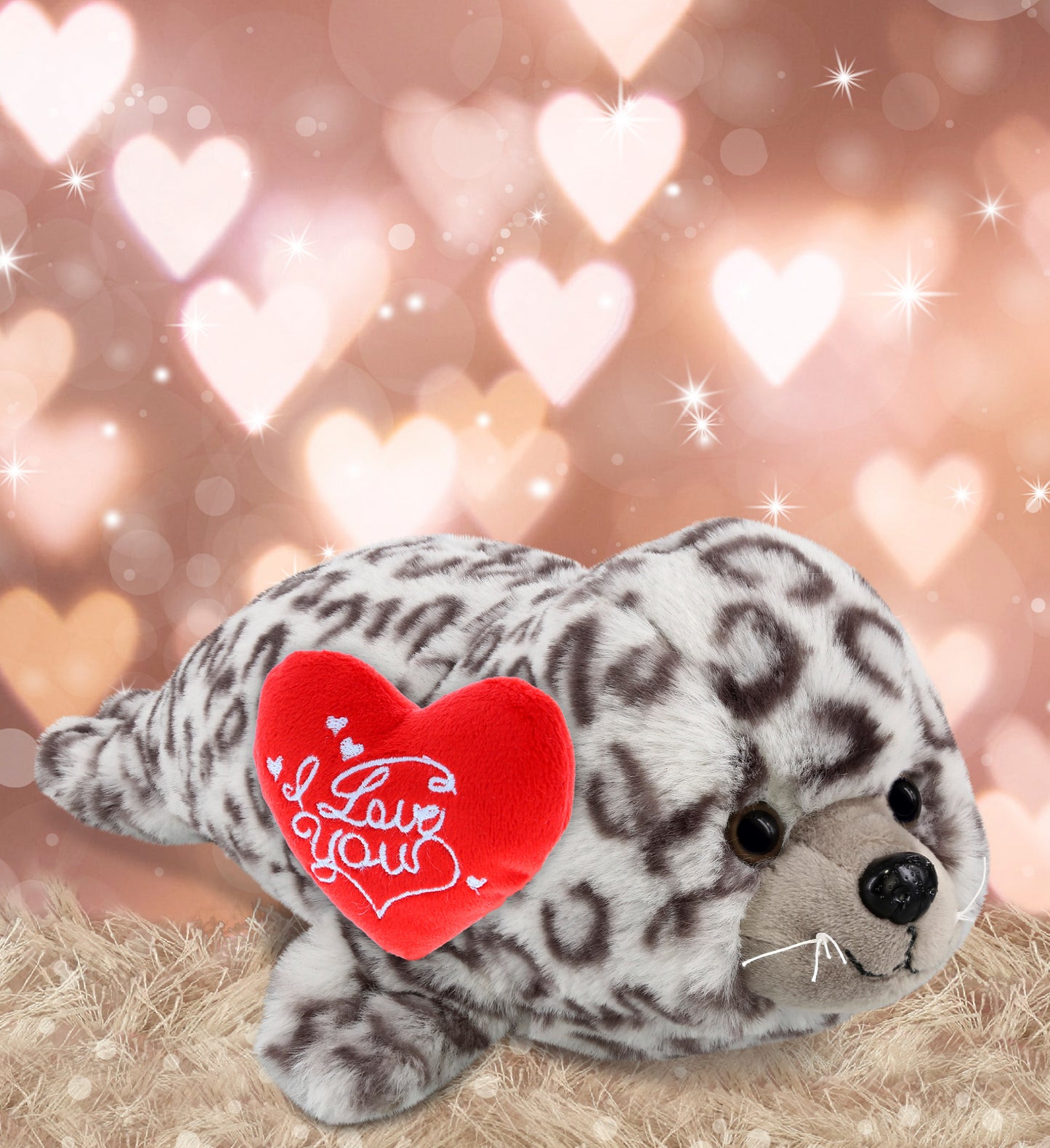 DolliBu I Love You Valentine Plush Cute Seal with Red Heart - 12 Inches