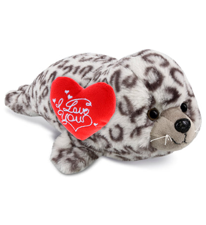 DolliBu I Love You Valentine Plush Cute Seal with Red Heart - 12 Inches