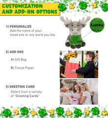 DolliBu Squat Reindeer Stuffed Animal with Green Plush Shamrock - 8.5 Inches
