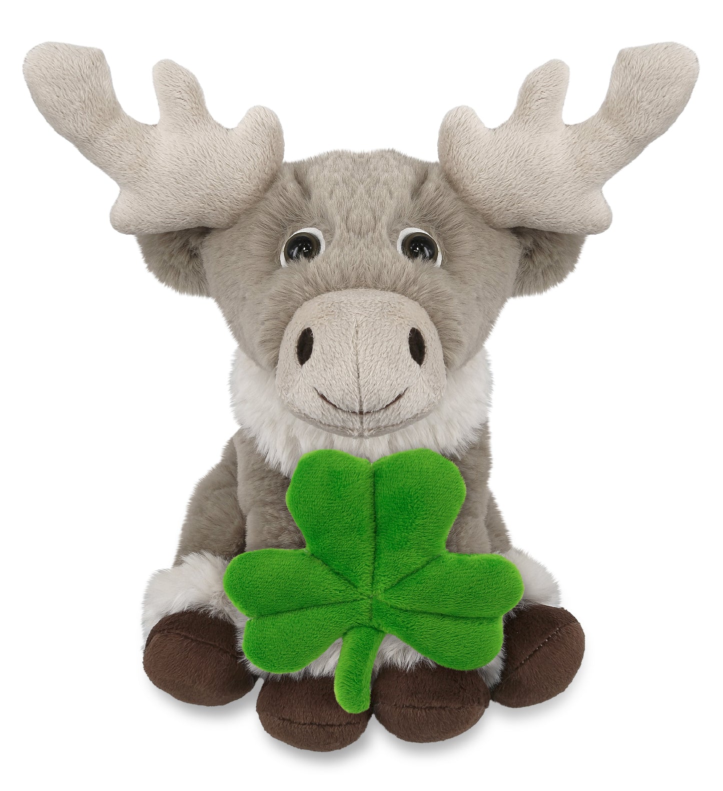 DolliBu Squat Reindeer Stuffed Animal with Green Plush Shamrock - 8.5 Inches