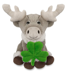 DolliBu Squat Reindeer Stuffed Animal with Green Plush Shamrock - 8.5 Inches