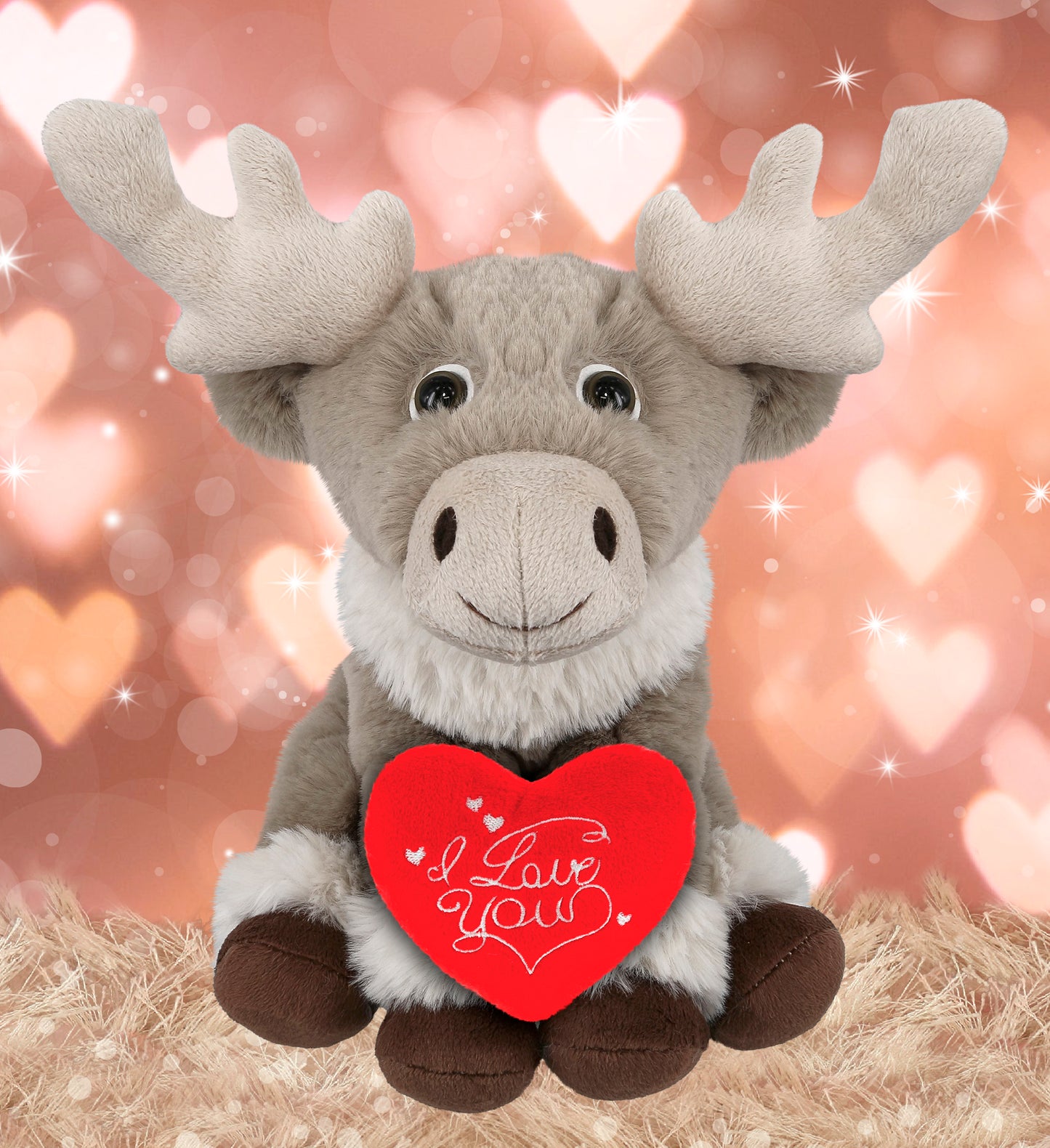 PLUSH I LOVE YOU RED HEART - SUPER-SOFT PLUSH - SQUAT REINDEER 8.5"