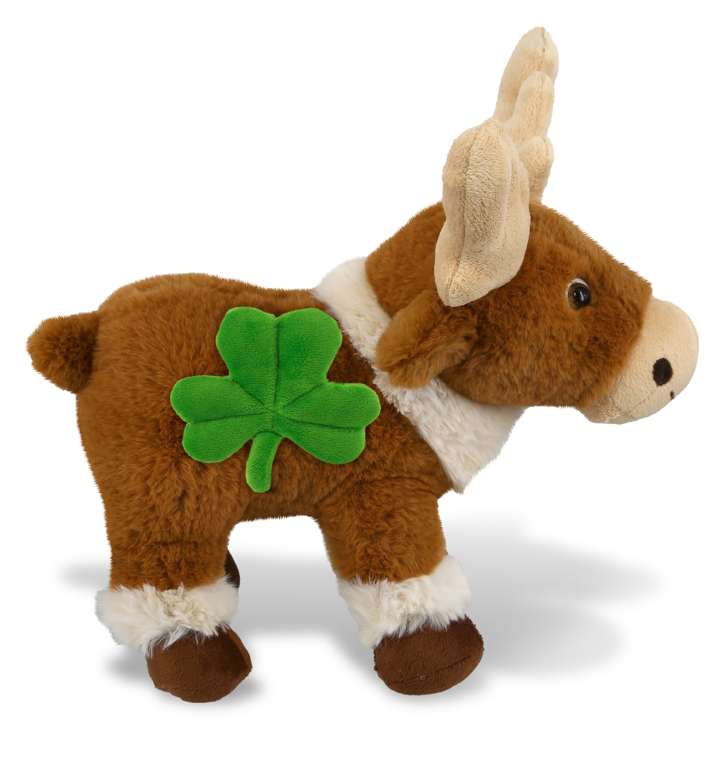 DolliBu Standing Reindeer Stuffed Animal with Green Plush Shamrock - 11 Inches