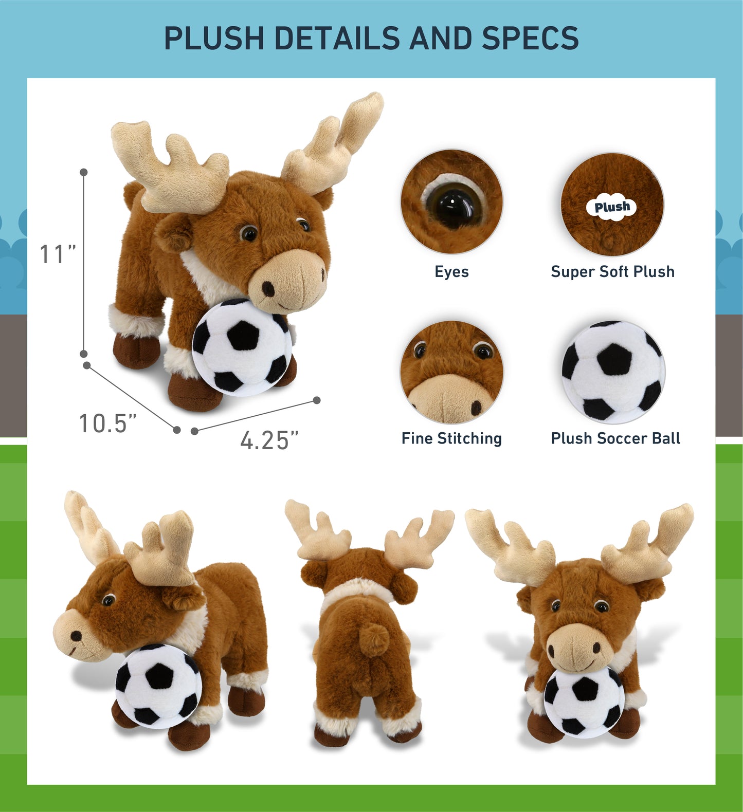 SUPER-SOFT PLUSH - STANDING REINDEER 11" WITH SOCCER PLUSH