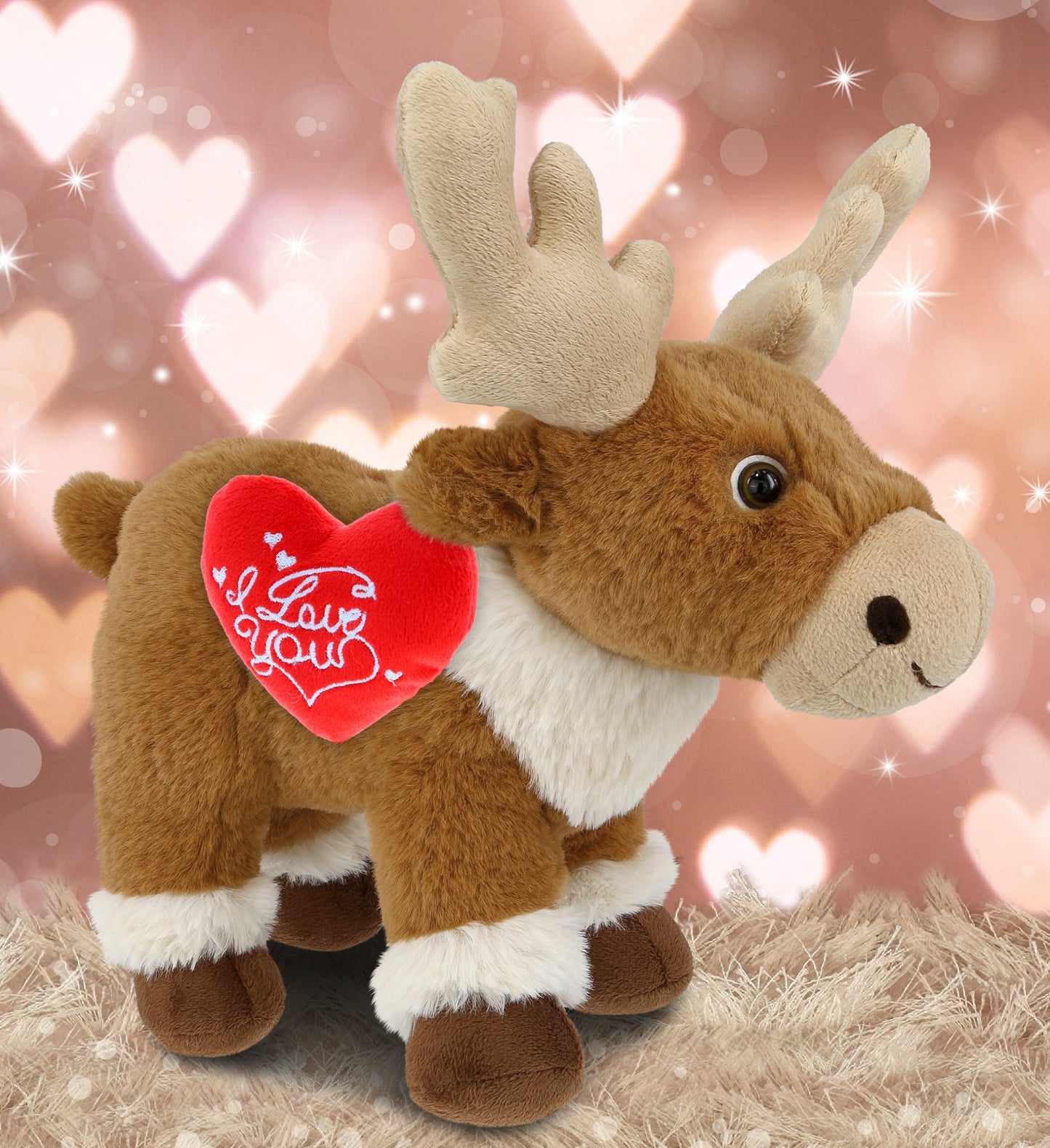 PLUSH I LOVE YOU RED HEART - SUPER-SOFT PLUSH - STANDING REINDEER 11"