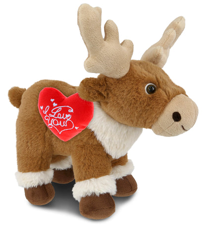 PLUSH I LOVE YOU RED HEART - SUPER-SOFT PLUSH - STANDING REINDEER 11"