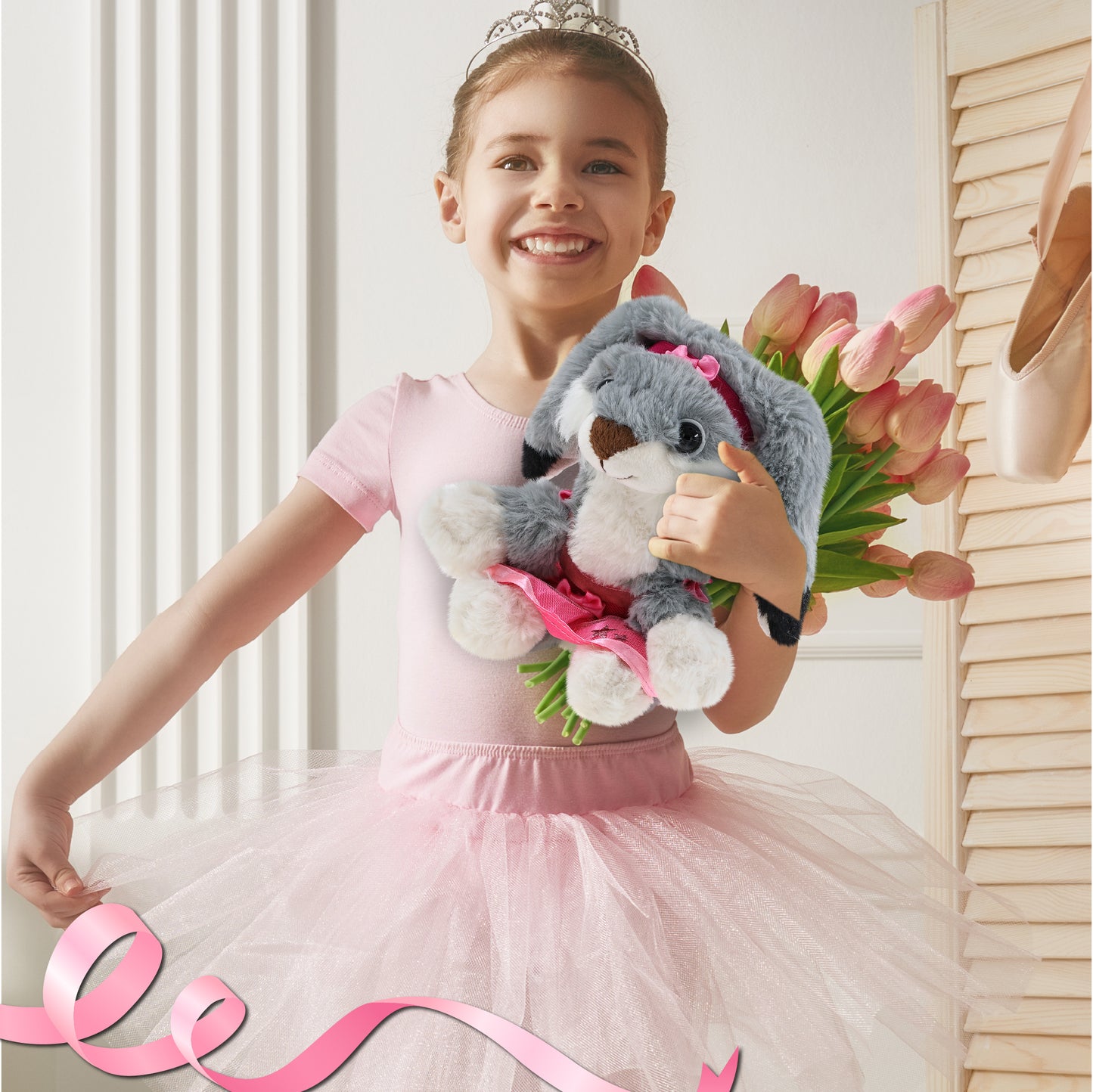 SUPER-SOFT PLUSH - GREY RABBIT 7" BALLERINA