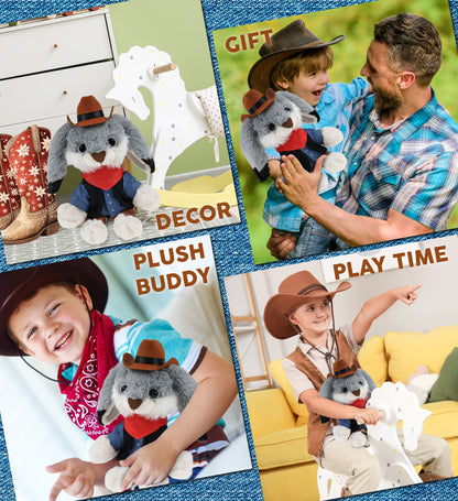 SUPER-SOFT PLUSH - GREY RABBIT 7" COWBOY DRESS UP