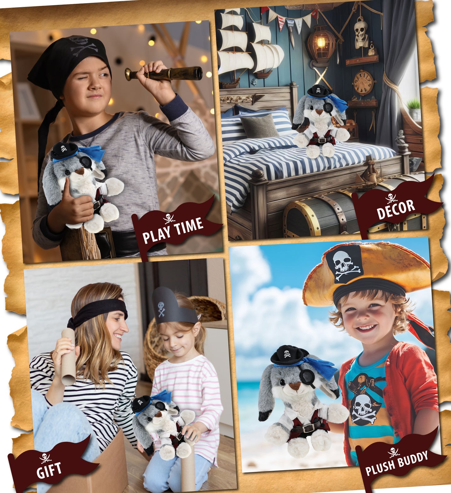 SUPER-SOFT PLUSH - GREY RABBIT 7" PIRATE DRESS UP