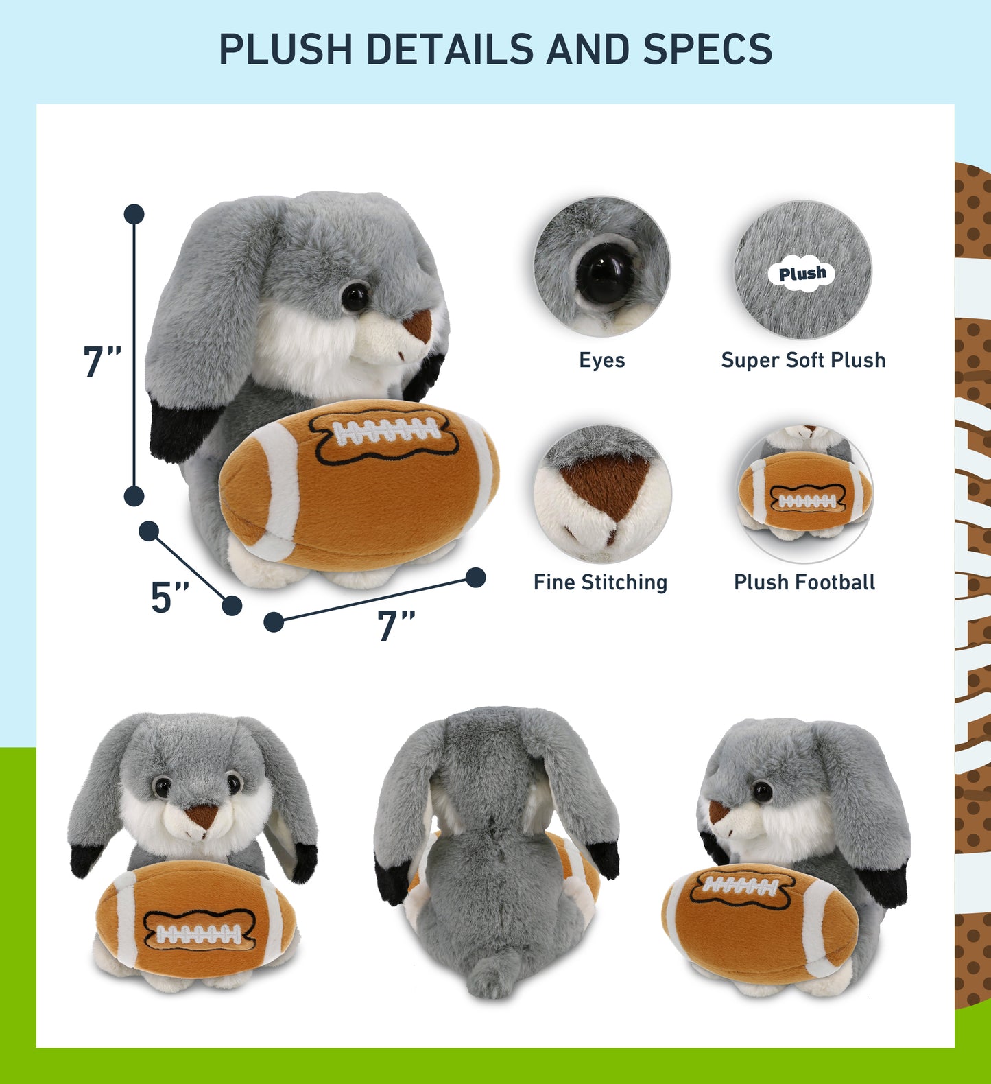 SUPER-SOFT PLUSH - GREY RABBIT 7" WITH FOOTBALL PLUSH