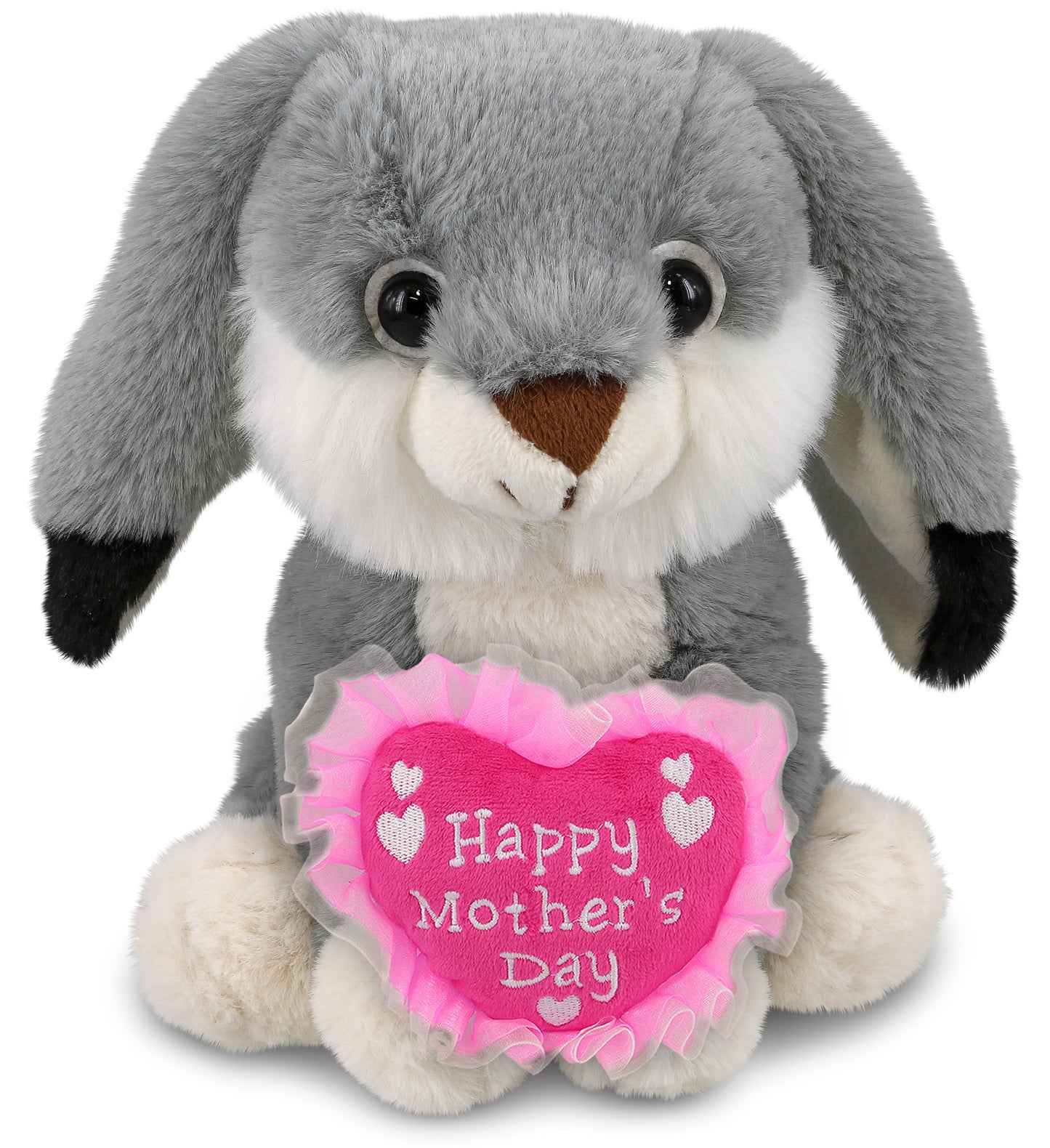 PLUSH MOTHERS DAY HEART - SUPER-SOFT PLUSH - GREY RABBIT 7"