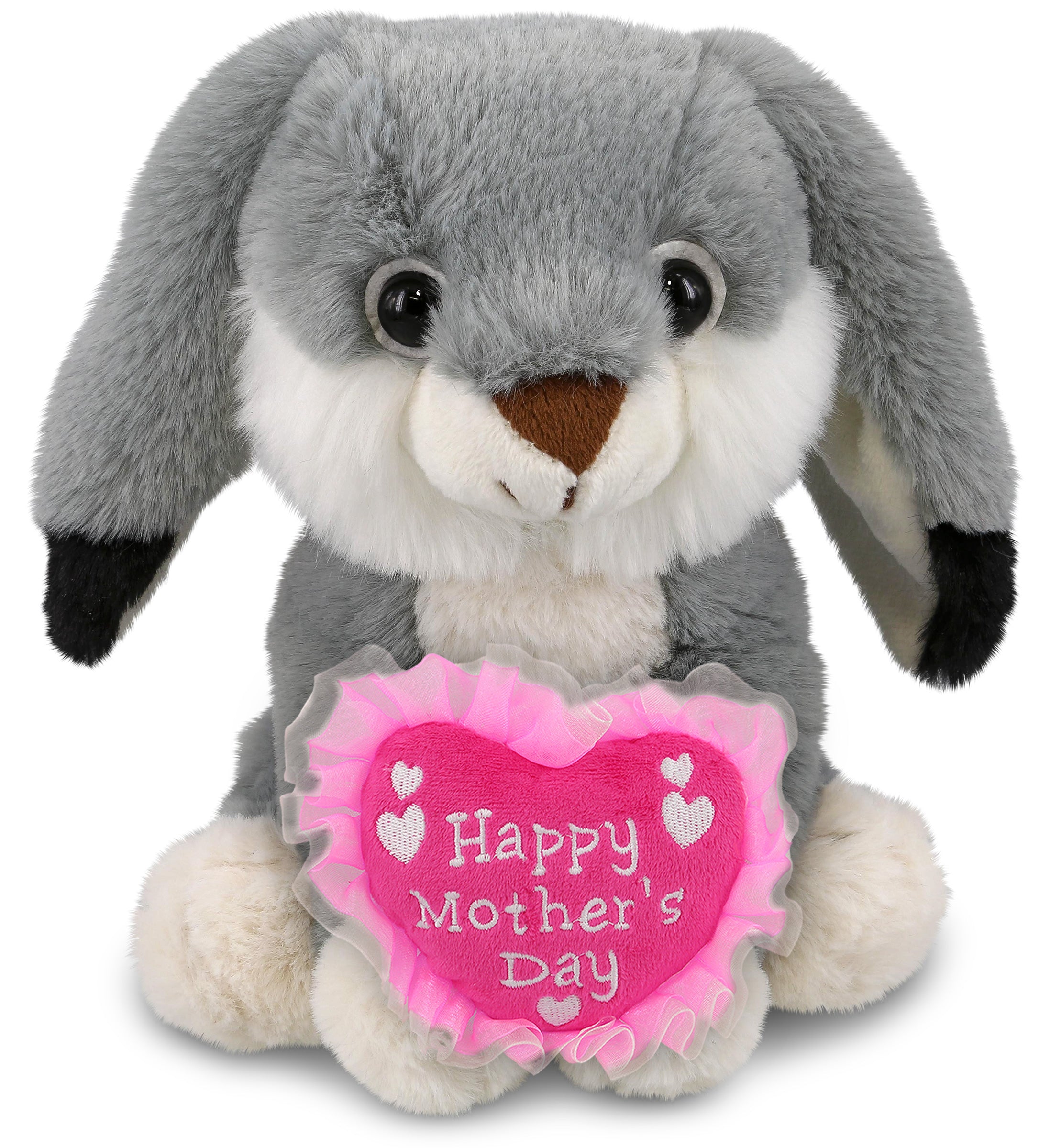 PLUSH MOTHERS DAY HEART - SUPER-SOFT PLUSH - GREY RABBIT 7"