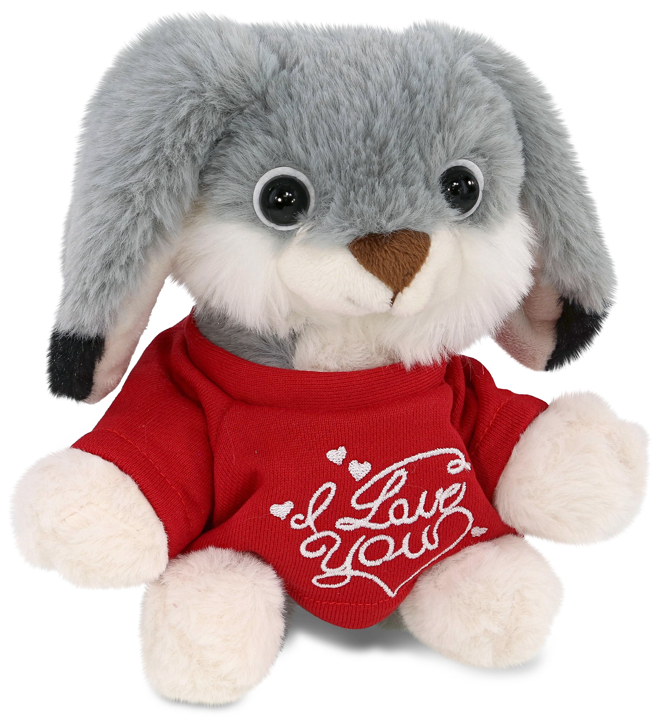 PLUSH I LOVE YOU RED SHIRT- SUPER-SOFT PLUSH - GREY RABBIT 7"