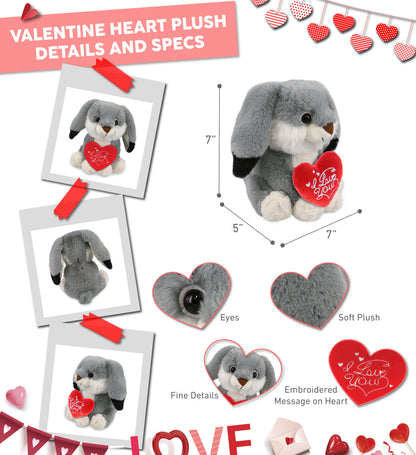 PLUSH I LOVE YOU RED HEART - SUPER-SOFT PLUSH - GREY RABBIT 7"