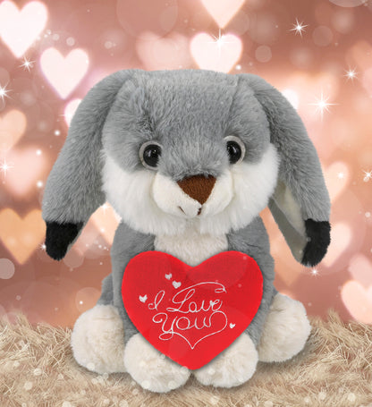 PLUSH I LOVE YOU RED HEART - SUPER-SOFT PLUSH - GREY RABBIT 7"